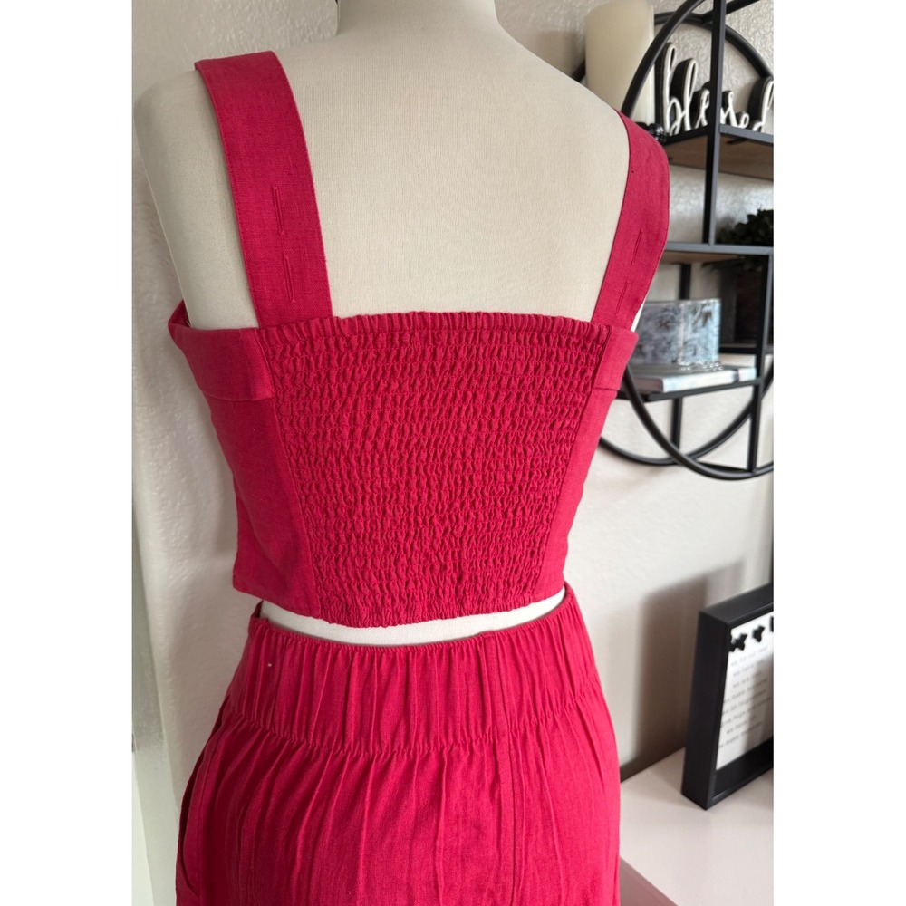 Abercrombie & Fitch Pink Linen Blend 2 Piece Set Crop Top Wide Leg Pants Small - Picture 5 of 16